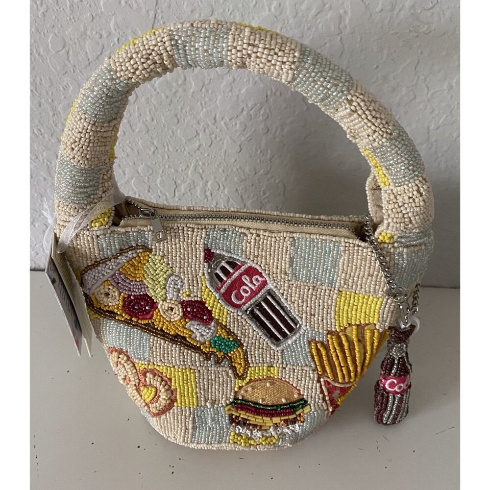 Beaded Cream Shoulder Bag with Colorful Fast-Food Motifs - Picture 5 of 16